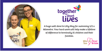 Little Miss Teen Nuneaton, Lilly-May, completed a charity swim in aid of Together for Short Lives!
