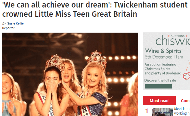 Yasmina Newbold made her local headlines after winning the Little Miss Teen Great Britain crown!