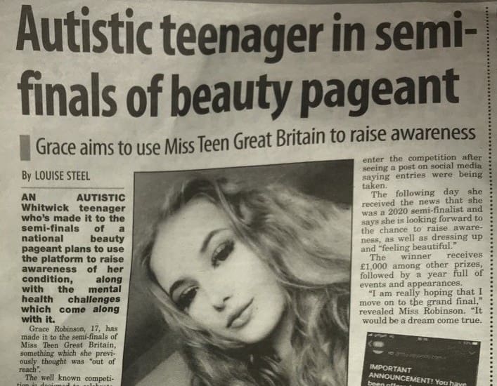 Miss Teen GB Semi-Finalist, Grace, has been raising awareness of autism and teen mental health!