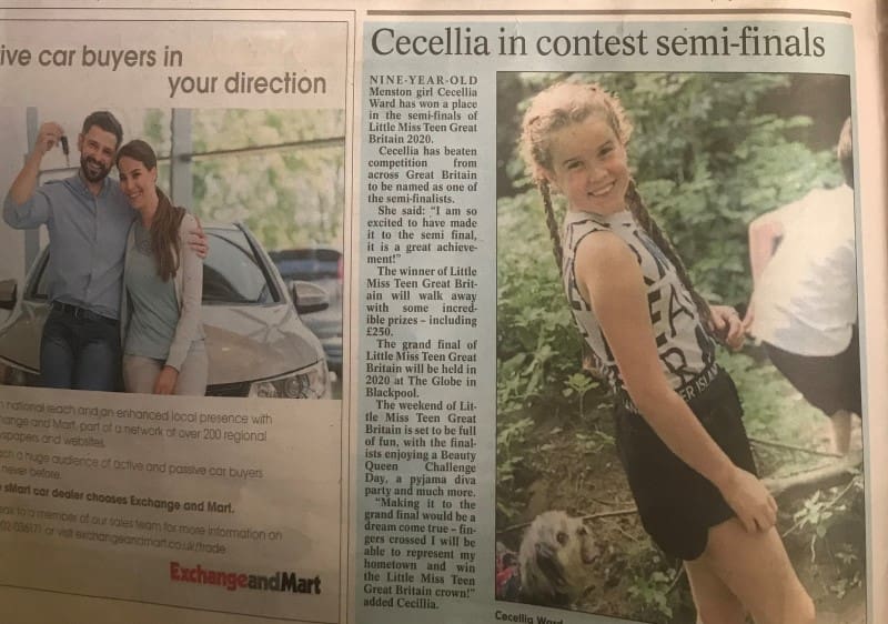 Little Miss Teen West Yorkshire, Cecellia, has made her local headlines!
