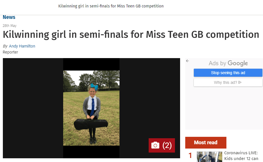 Little Miss Teen GB Semi-Finalist, Lucy, has made her local headlines!