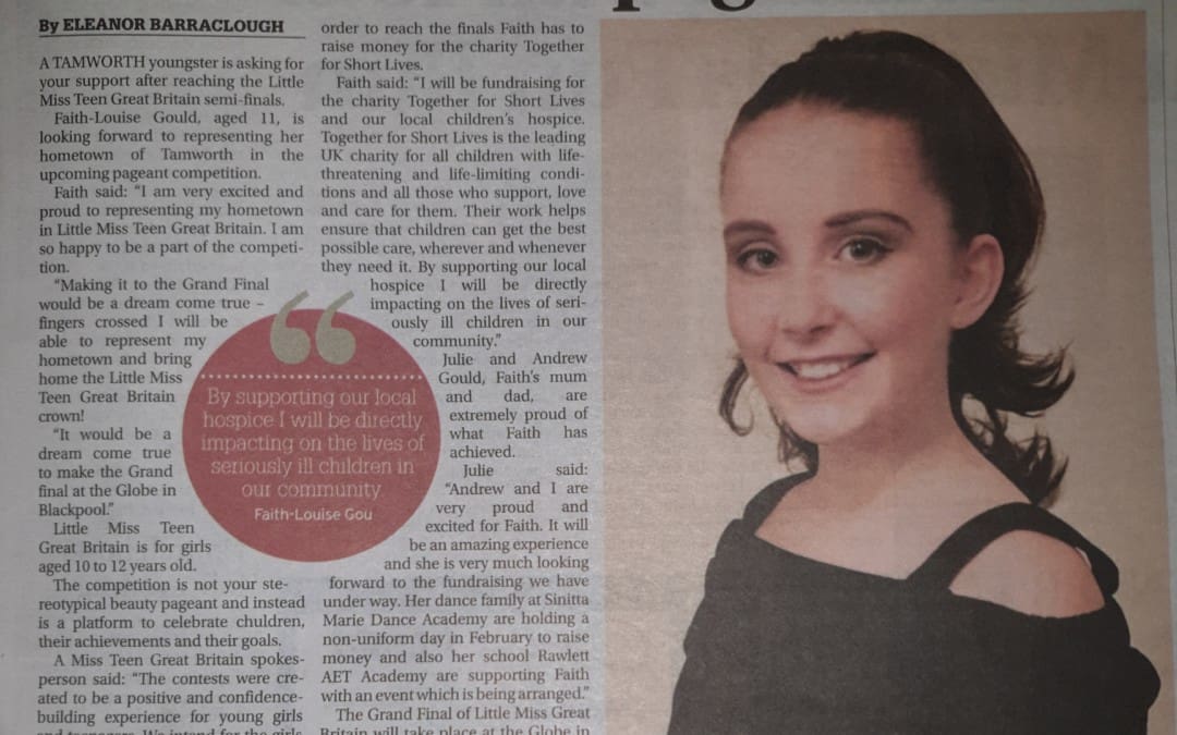 Little Miss Teen Staffordshire, Faith-Louise, has featured in her local press!