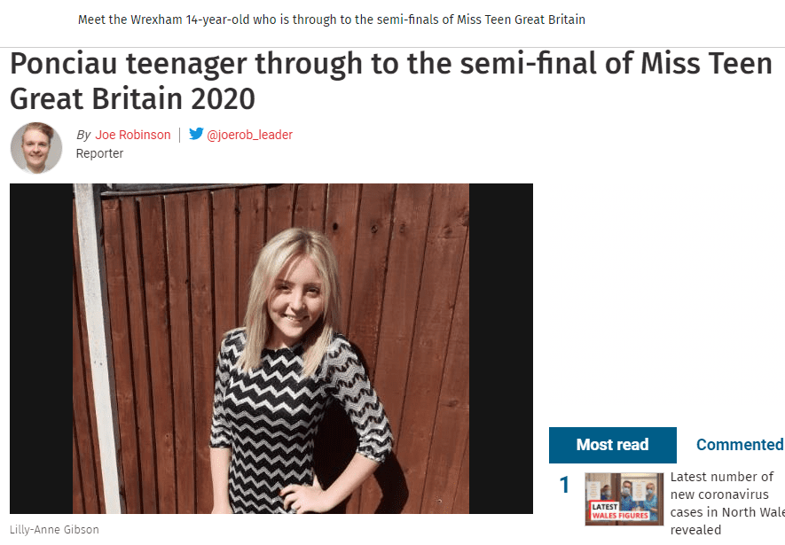 Miss Teen Wrexham, Lilly-Anne, has made her local headlines!