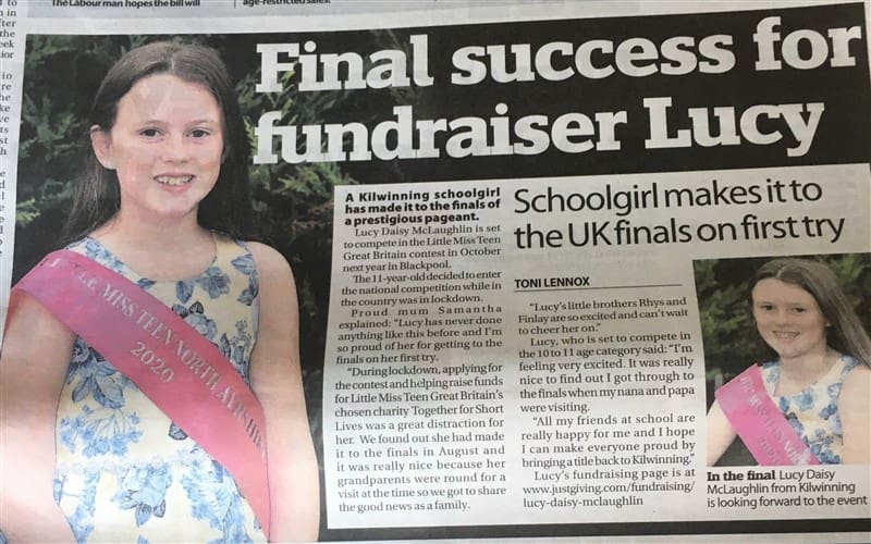 Little Miss Teen North Ayrshire, Lucy, made her local headlines!